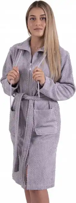 Bol.com Badjas met rits bamboe grijs - l - unisex - wafel - dames - sauna aanbieding