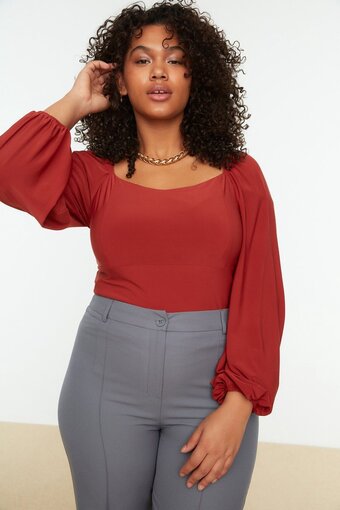 Bol.com Trendyol vrouwen ballon mouw basis grote maten blouse aanbieding