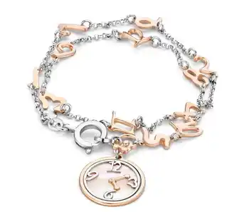 Bol.com Orphlia za-7174 - armband bicolor klok met cijfers - 925 zilver - parelmoer - 19 cm aanbieding