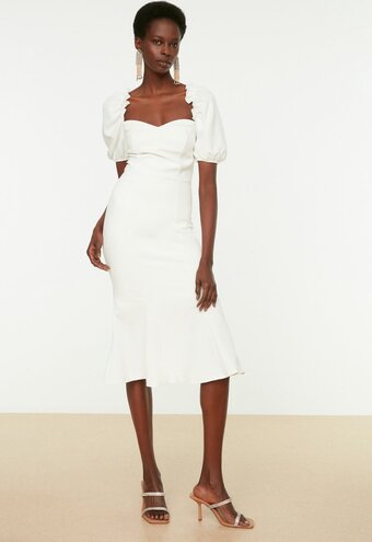 Bol.com Trendyol vrouwen ballon mouw lieve schat bodycon jurk aanbieding