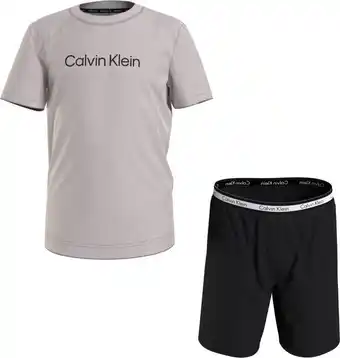 Bol.com Calvin klein - pyjama set met short - beachbeige/zwart - 10/12 jaar aanbieding
