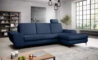 Hoekbank superpromo velvet blauw - rechts opstelling - hoeksalon met bed en opbergruimte - waterafstotend velvet zitbank