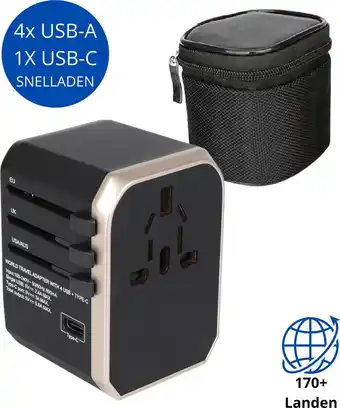 Bol.com Universele wereldstekker met usb-c en 4 usb poorten - internationale reisstekker - usb c adapter - 170+ landen aanbieding