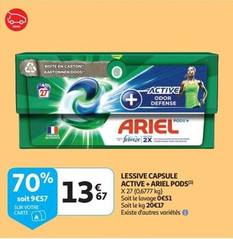 Auchan LESSIVE CAPSULE ACTIVE + ARIEL PODS(¹) aanbieding