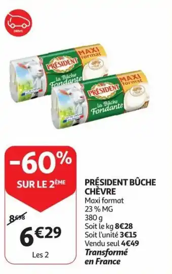 Auchan PRÉSIDENT BÛCHE CHÈVRE Maxi format 23 % MG 380g aanbieding