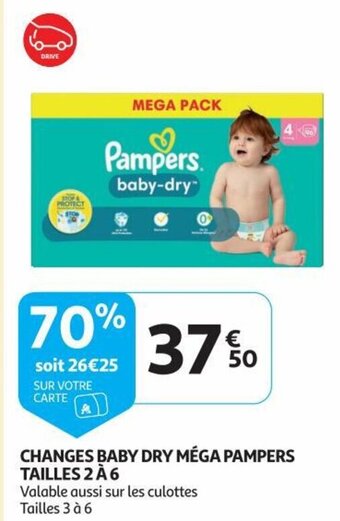 Auchan CHANGES BABY DRY MÉGA PAMPERS TAILLES 2 À 6 aanbieding