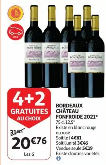 Auchan BORDEAUX CHÂTEAU FONFROIDE 2021* 75 cl 12,5° aanbieding