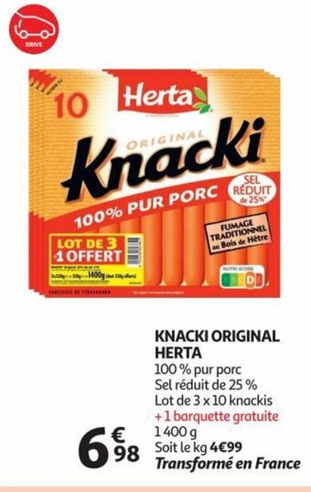 Auchan HERTA KNACKI ORIGINAL 100% pur porc aanbieding