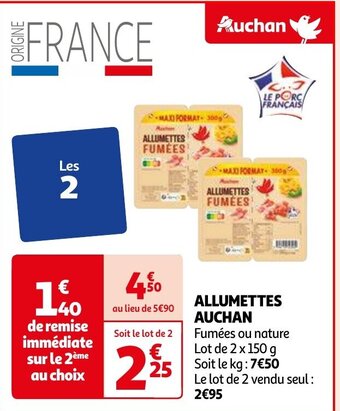 Auchan ALLUMETTES AUCHAN Fumées ou nature Lot de 2 x 150 g aanbieding