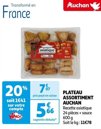 Auchan PLATEAU ASSORTIMENT AUCHAN Recette asiatique 24 pièces + sauce 600 g aanbieding