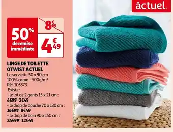 Auchan LINGE DE TOILETTE OTWIST ACTUEL La serviette 50 x 90 cm aanbieding