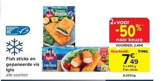 Carrefour Fish sticks en gepaneerde vis iglo aanbieding