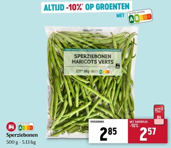 Delhaize Sperziebonen 500g aanbieding