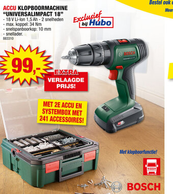 Hubo ACCU KLOPBOORMACHINE "UNIVERSALIMPACT 18" aanbieding