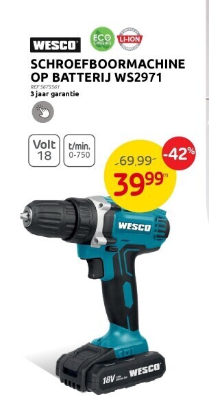 Brico Schroefboormachine op batterij ws2971 aanbieding