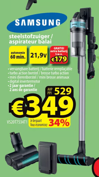 ElectroStock Samsung steelstofzuiger / aspirateur balai aanbieding