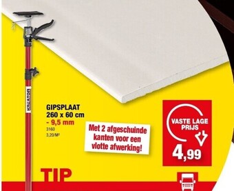 Gipsplaat 260 x 60 cm - 9,5 mm