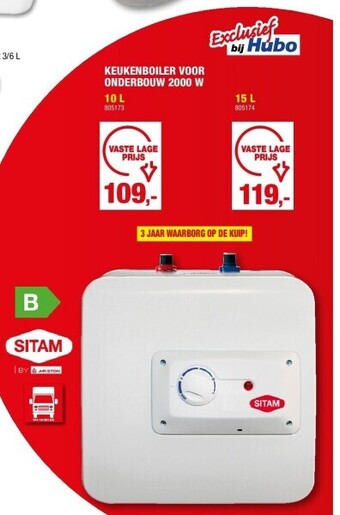 Hubo Keukenboiler voor onderbouw 2000 w 10 l aanbieding
