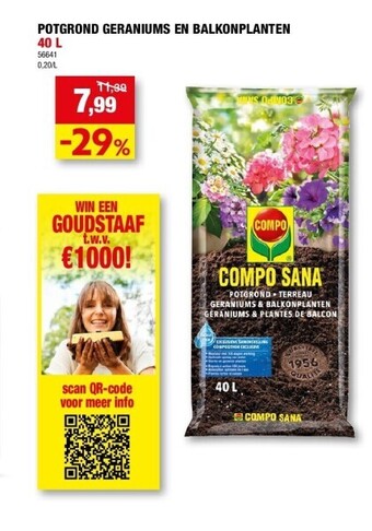 Hubo Potgrond geraniums en balkonplanten 40 l aanbieding