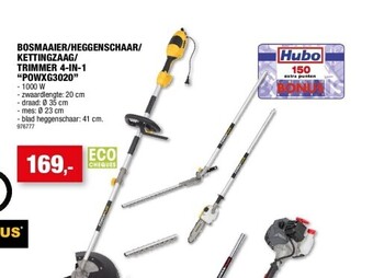 Hubo Bosmaaier/heggenschaar/ kettingzaag/ trimmer 4-in-1 “powxg3020” aanbieding