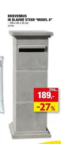 Hubo Brievenbus in blauwe steen “model 8” - 108 x 40 x 35 cm. aanbieding