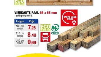 Hubo Vierkante paal 68 x 68 mm 180 cm aanbieding