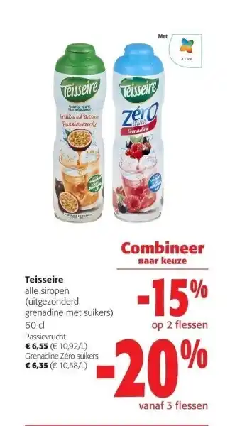 Colruyt Teisseire alle siropen (uitgezonderd grenadine met suikers) 60 cl aanbieding