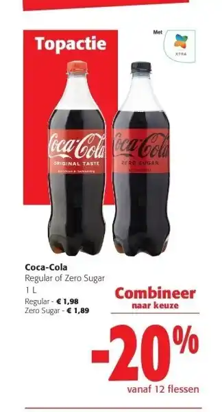 Colruyt Coca-cola regular of zero sugar 1 l regular aanbieding