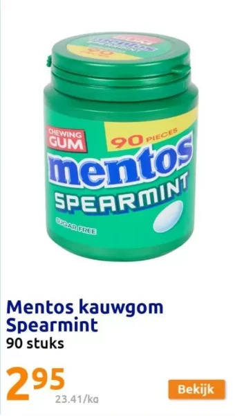 Action Mentos kauwgom spearmint aanbieding