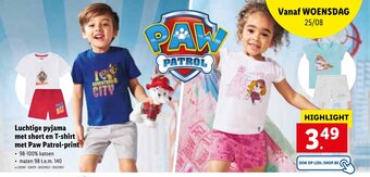 Lidl Luchtige pyjama met short en T-shirt met Paw Patrol-print aanbieding