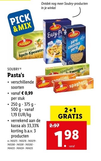 Lidl Soubry Pasta's aanbieding