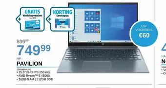 AUVA HP Pavilion 2T4G9EA#UUG AMD Ryzen 5 4500U aanbieding