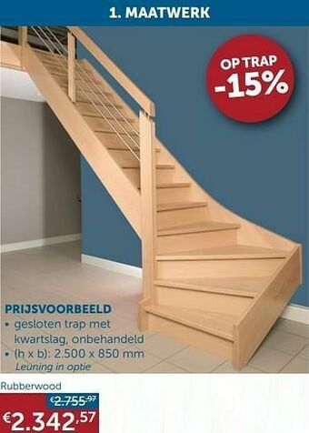Zelfbouwmarkt Gesloten trap met kwartslag, onbehandeld rubberwood aanbieding