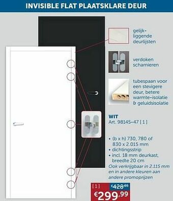 Zelfbouwmarkt Invisible flat plaatsklare deur wit aanbieding