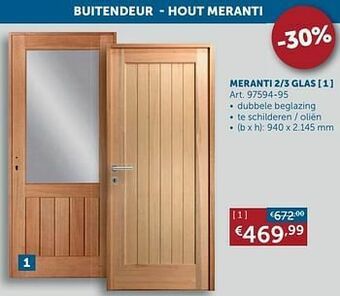 Zelfbouwmarkt Buitendeur - hout meranti 2-3 glas aanbieding