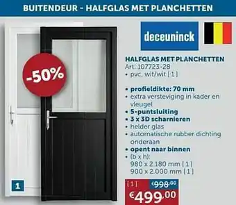 Zelfbouwmarkt Buitendeur halfglas met planchetten pvc, wit-wit aanbieding