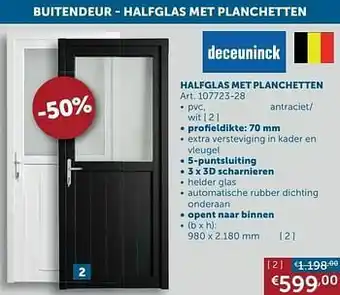 Buitendeur halfglas met planchetten pvc antraciet - wit