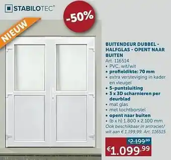 Buitendeur dubbel - halfglas - opent naar buiten