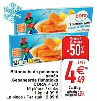 Cora Bâtonnets de poissons panés gepaneerde fishsticks cora kido aanbieding