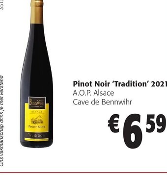 Colruyt Pinot Noir 'Tradition' 2021 A.O.P. Alsace Cave de Bennwihr aanbieding