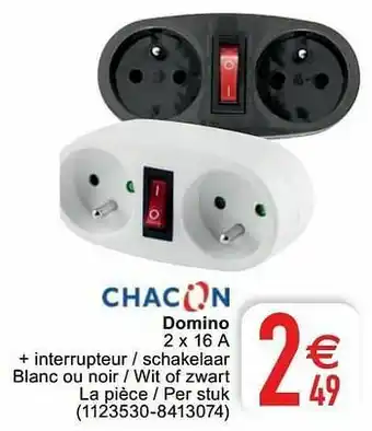 Cora Domino 2 x 16 a + interrupteur - schakelaar blanc ou noir - wit of zwart aanbieding