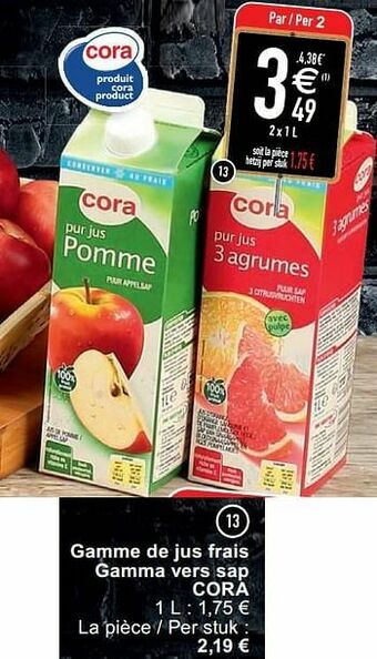 Cora Gamme de jus frais gamma vers sap cora aanbieding