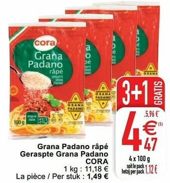 Cora Grana padano râpé geraspte grana padano cora aanbieding