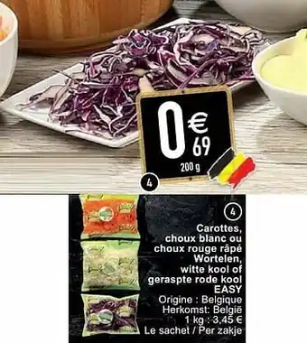 Cora Carottes, choux blanc ou choux rouge râpé wortelen, witte kool of geraspte rode kool easy aanbieding