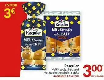 Intermarché Pasquier melkbroodje of met stukjes chocolade aanbieding