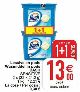 Cora Lessive en pods wasmiddel in pods dash sensitive aanbieding