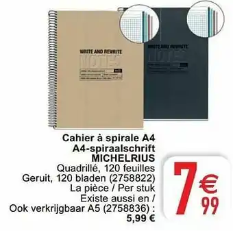 Cora Cahier à spirale a4 a4-spiraalschrift michelrius aanbieding