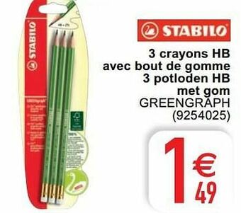 Cora 3 crayons hb avec bout de gomme 3 potloden hb met gom greengraph aanbieding