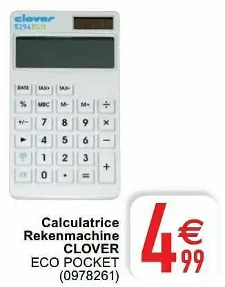Cora Calculatrice rekenmachine clover eco pocket aanbieding