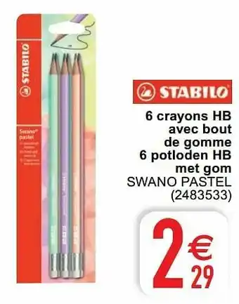 Cora 6 crayons hb avec bout de gomme 6 potloden hb met gom swano pastel aanbieding